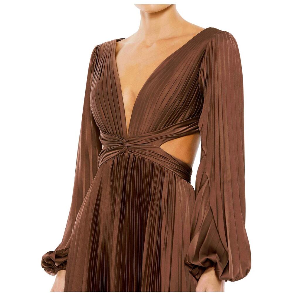 New with Tags Mac Duggal 26737 Brown Pleated Cutout Gown Long Sleeve Size 8 - Picture 5 of 16